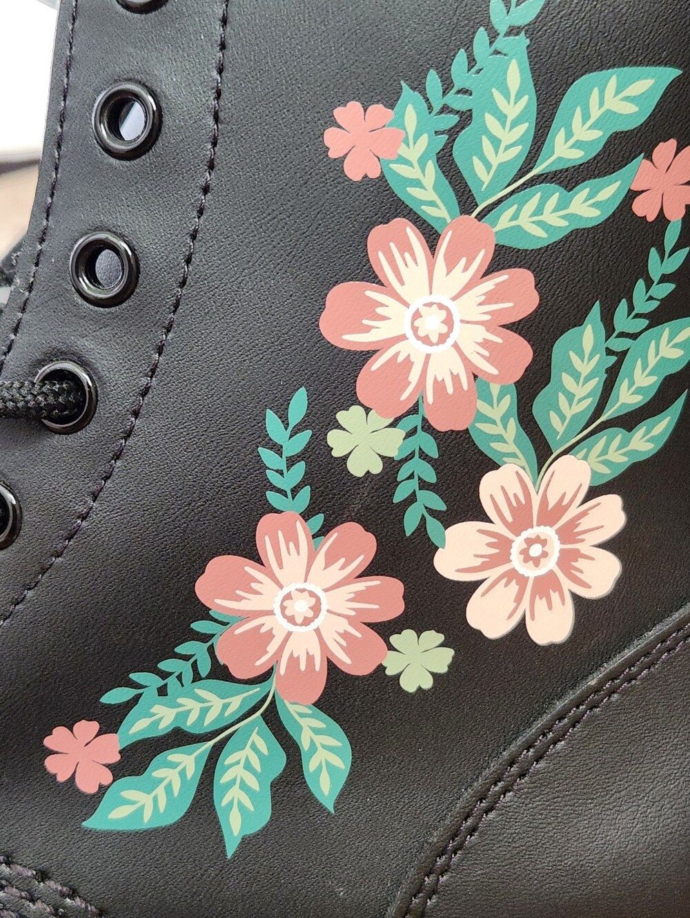 Dr. Martens Black Lace-Up Zavala Boots with Pink & Green Floral Print - Picture 5 of 10